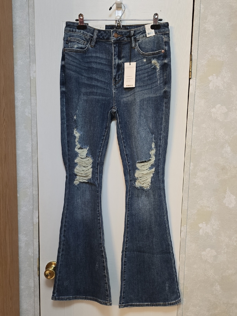 NWT Judy Blue Women's Distressed Flare Jeans - Medium Blue - Size 11/30